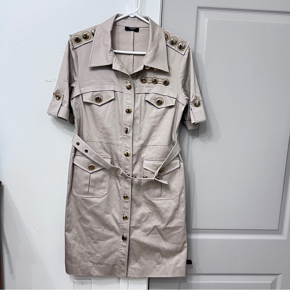 Vintage Alliage Beige Button-Up Women's Sailor Dress